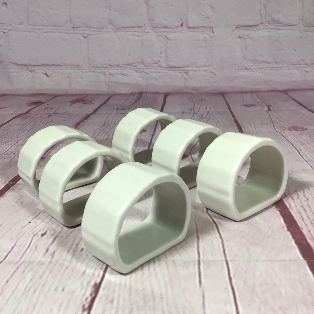 Gibson White Ceramic Napkin Rings Set of 6